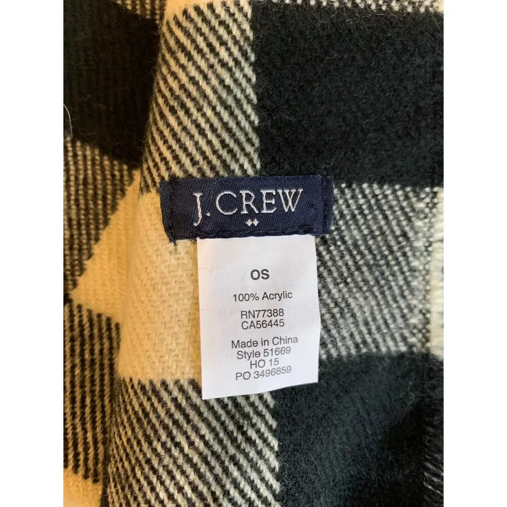 J Crew plaid soft cozy scarf black cream check